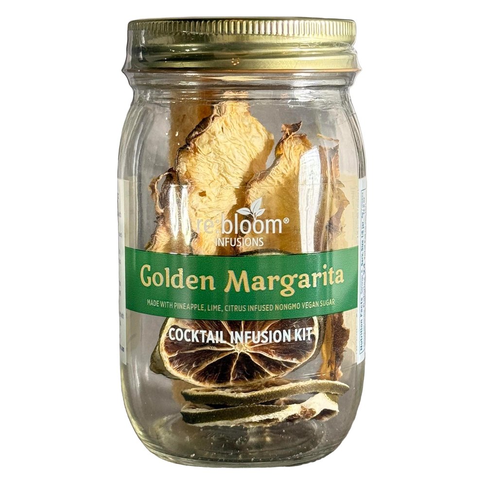 RE:BLOOM Golden Margarita Cocktail Infusion Kit, DIY Tequila Infuser Gift Set, Pineapple, Lime, Citrus Sugar, Makes 6-8 Cocktails or Mocktails, Small Batch Crafted