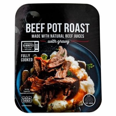 Beef Pot Roast with Gravy, USDA Choice; Made with natural beef juices with gravy; Fully cooked; Serving suggestion Vegetables not included; Varied servings per container. [ 38 oz, 2.4 lb ]