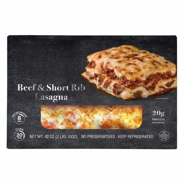 Beef and Short Rib Lasagna, Delicious tomato sauce, creamy ricotta, melting mozzarella & signature dough,20g Protein per Serving; No Preservatives; Keep Frozen. [ 42 oz, 2.6 pound ]