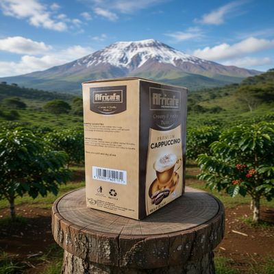 Africafe Premium Instant Cappuccino Mix | Frothy & Creamy Tanzanian Coffee Pre-Mix | All-in-One Espresso, Creamer & Sugar Sachets | Travel & Camping Coffee | Halal Certified | 12-Pack Box (300g)
