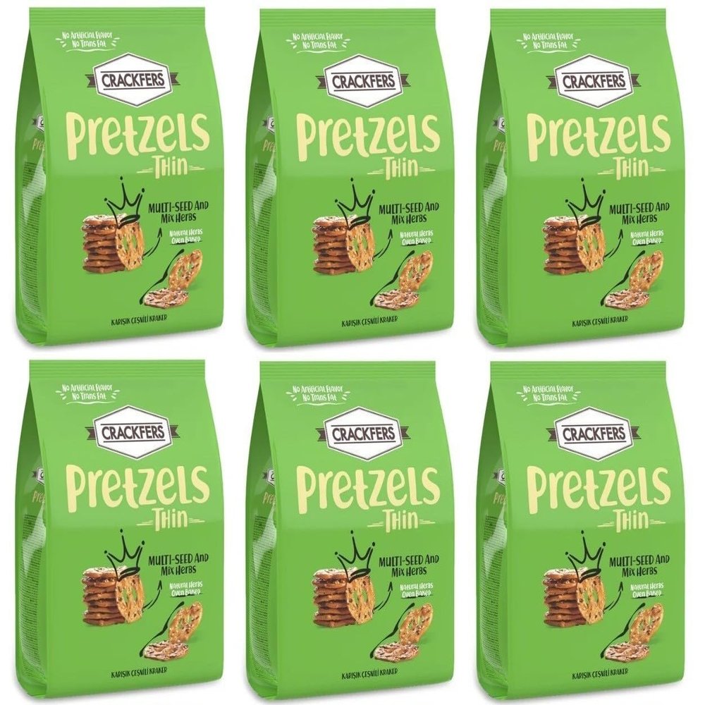 Crackfers Thin Pretzels with Multi-Seed and Mix Herbs, Oven Baked, No Trans Fat, 6 oz, Pack of 6