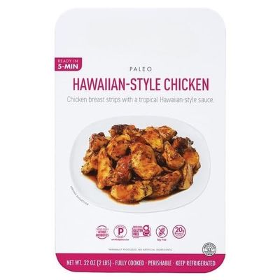 Natural Foods Hawaiian Style Chicken, Chicken Breast Strips with a Tropical Hawaiian-Style Sauce. Ready in 5 Minutes; Soy and Gluten Free; Paleo, 20g of Protein. [ 32 oz, 2 lb ]