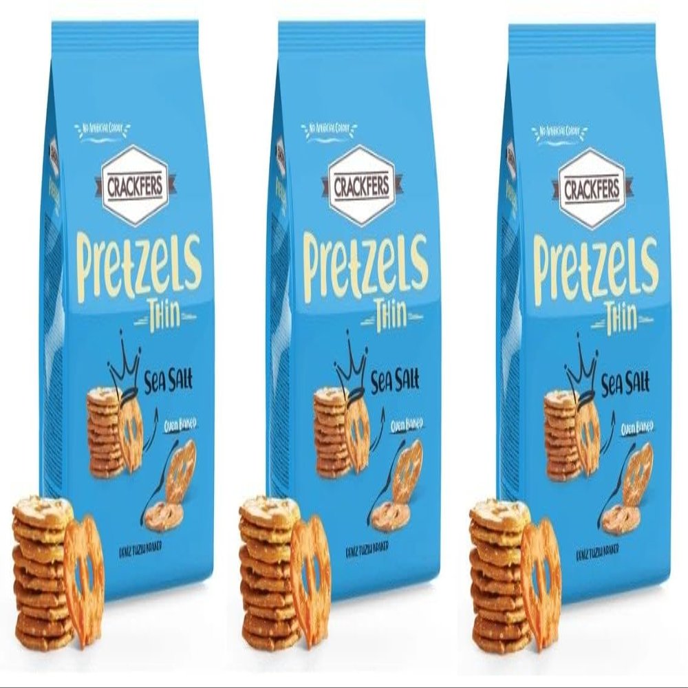Crackfers Thin Pretzels with Sea Salt, Oven Baked, No Artificial Colour, 6 oz, Pack of 3
