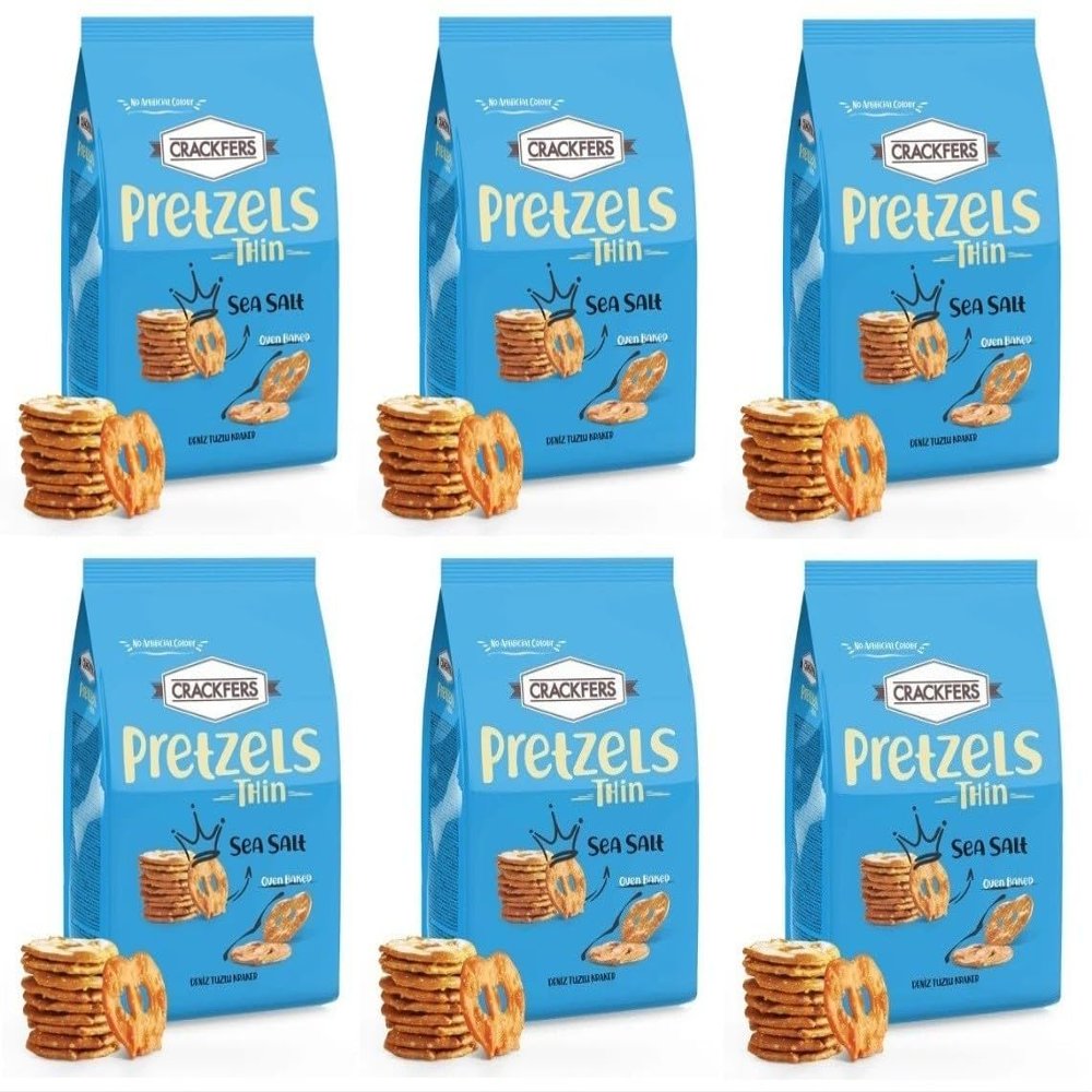 Crackfers Thin Pretzels with Sea Salt, Oven Baked, No Artificial Colour, 6 oz, Pack of 6