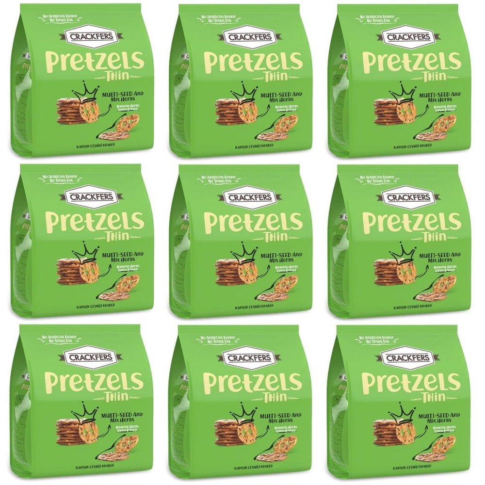 Crackfers Thin Pretzels with Multi-Seed and Mix Herbs, Oven Baked, No Trans Fat, 6 oz, Pack of 9
