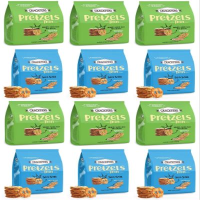 Crackfers Thin Pretzel Variety Pack, Multi-Seed and Mix Herbs & Sea Salt, Oven Baked, No Artificial Colour, 12 Pack