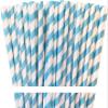 100 Biodegradable Paper Straws in Light Blue & White Stripes, 7.75 Inches for Events view 1
