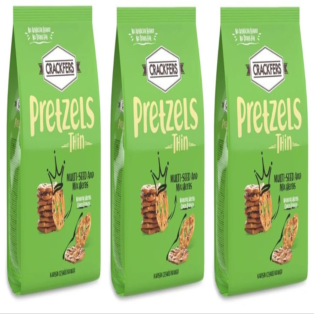 Crackfers Thin Pretzels with Multi-Seed and Mix Herbs, Oven Baked, No Trans Fat, 6 oz, Pack of 3
