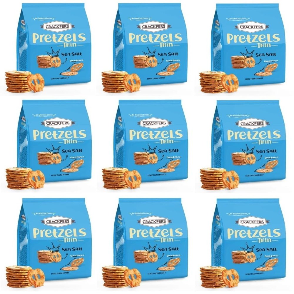 Crackfers Thin Pretzels with Sea Salt, Oven Baked, No Artificial Colour, 6 oz, Pack of 9