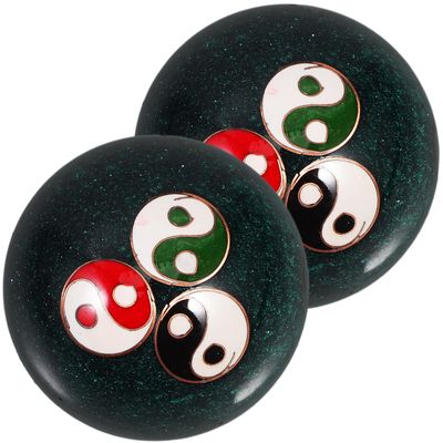 ARTIBETTER Metal Hand Massage Balls Set 47mm Cloisonn Enamel Baoding Balls for Hand Exercise Stress Relief Therapy and Relaxation Tools with Colorful Yin-yang Design