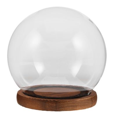 TOMETURE Preserved Flower Glass Dome - Clear Cloche with Wood Base - Bell-Shaped Display Cover for Rose Micro Landscape, Wedding Decor, Dried Plant Specimen