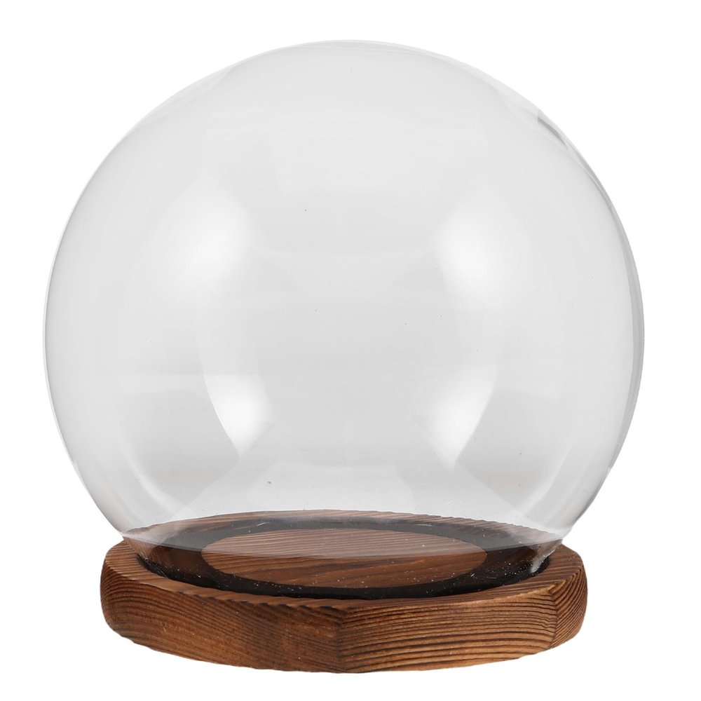 TOMETURE Preserved Flower Glass Dome - Clear Cloche with Wood Base - Bell-Shaped Display Cover for Rose Micro Landscape, Wedding Decor, Dried Plant Specimen