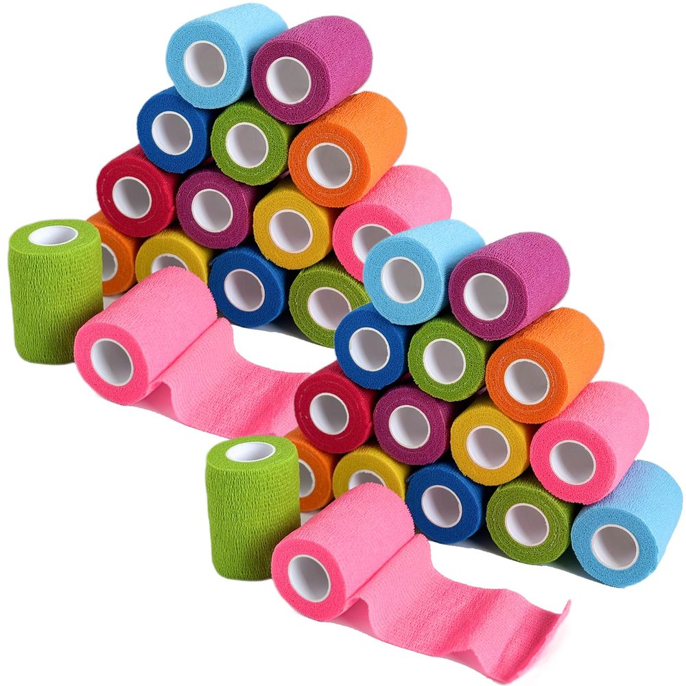 32 Rolls 3 Inch Self Adhesive Bandage Wrap, Vet Wrap for Horses Dogs Wounds Care Dressings, Elastic Self Stick Cohesive Bandage Wrap, Wrist, Sports, Ankle Tape Leg Wraps (Mixed)