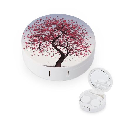 BTCOWZRV Japanese Cherry Tree Contact Lens Case with Mirror, Portable Contact Lens Box with Solution Bottle, Glasses Travel Holder with Tweezers, Contact Case Storage for Women Men