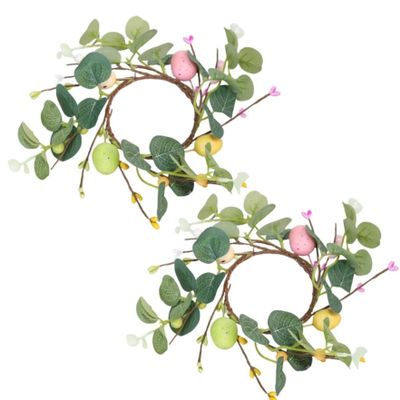 2-Pack Easter Candle Rings Spring Egg and Berry Candle Wreath with Faux Eucalyptus Small Floral Holder Ring for Seasonal Decor Easter Rings, Holder, Ring