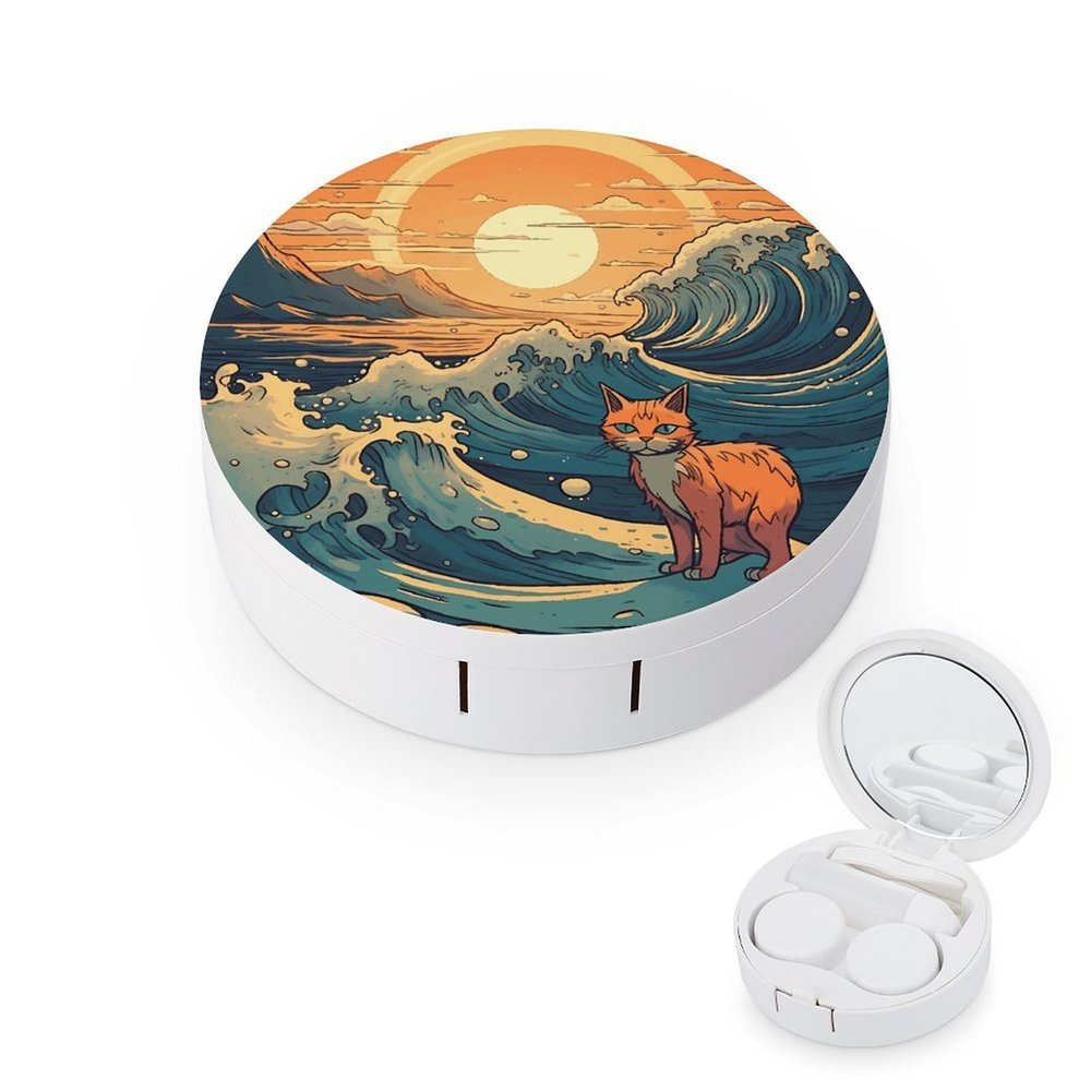 BTCOWZRV Anime Style Cat Contact Lens Case with Mirror, Portable Contact Lens Box with Solution Bottle, Glasses Travel Holder with Tweezers, Contact Case Storage for Women Men