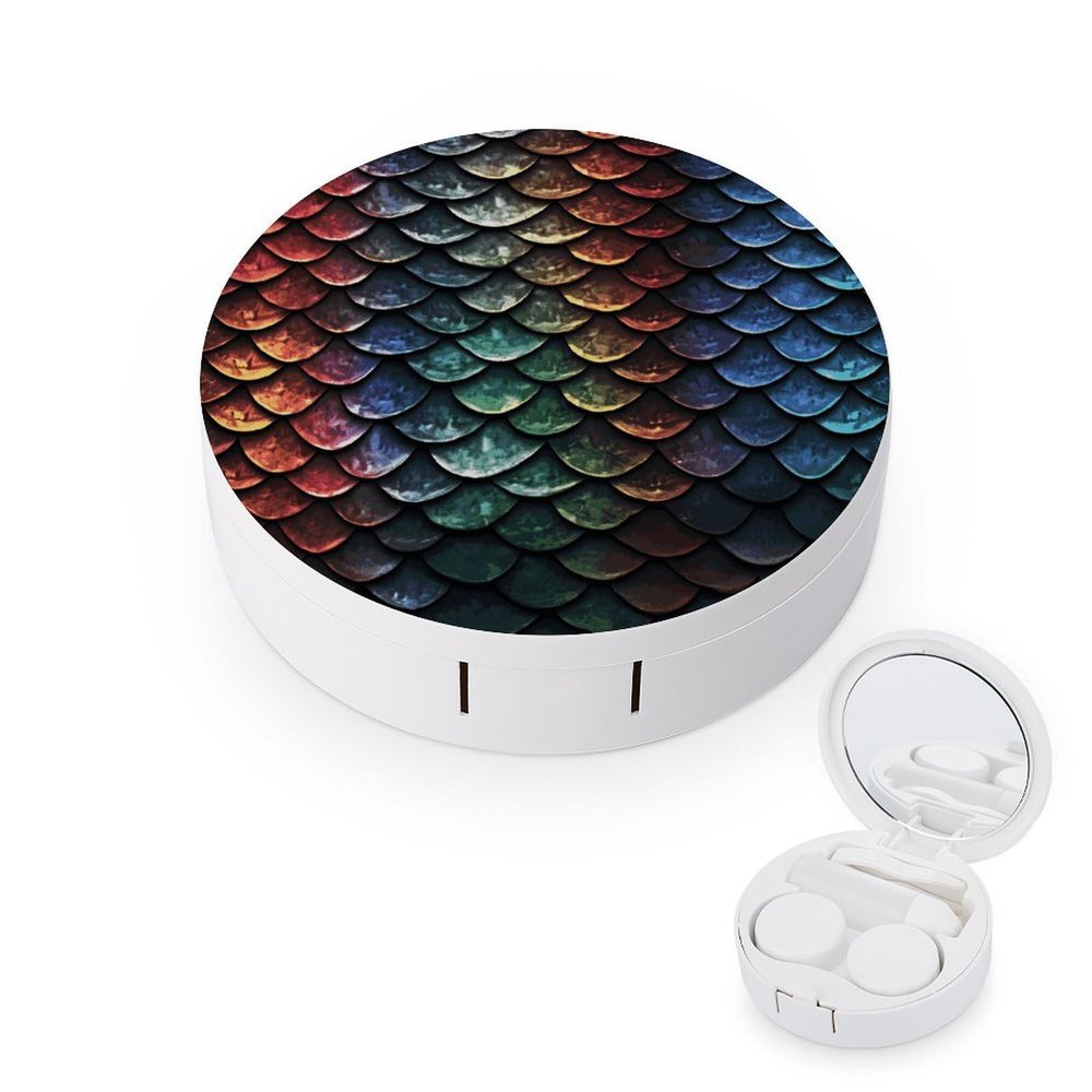BTCOWZRV Dragon Scale Contact Lens Case with Mirror, Portable Contact Lens Box with Solution Bottle, Glasses Travel Holder with Tweezers, Contact Case Storage for Women Men