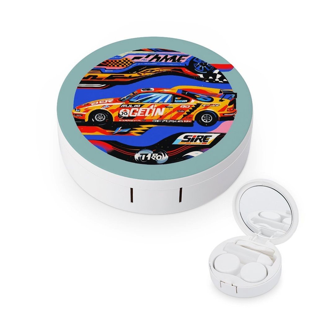 BTCOWZRV Speed Racing Extreme Sports Contact Lens Case with Mirror, Portable Contact Lens Box with Solution Bottle, Glasses Travel Holder with Tweezers, Contact Case Storage for Women Men