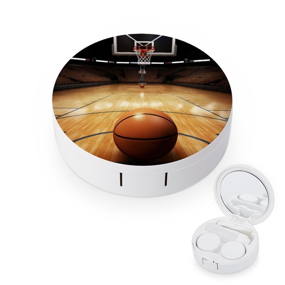 BTCOWZRV Basketball Contact Lens Case with Mirror, Portable Contact Lens Box with Solution Bottle, Glasses Travel Holder with Tweezers, Contact Case Storage for Women Men