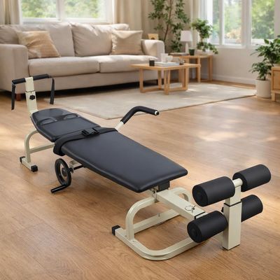 Adjustable Full Body Traction Table, Massage Cervical Traction Bed Table, Lumbar Traction Device with High Pillow Cushion & Ergonomic Handwheel, Portable Neck Stretcher Cervical Traction Device
