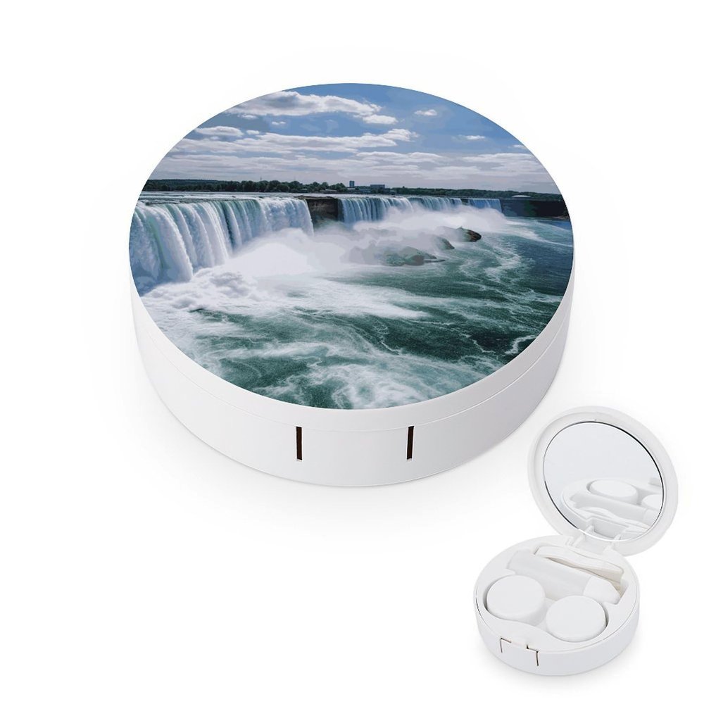 BTCOWZRV Niagara Falls Contact Lens Case with Mirror, Portable Contact Lens Box with Solution Bottle, Glasses Travel Holder with Tweezers, Contact Case Storage for Women Men