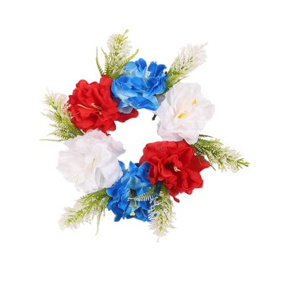 4th of July Candle Wreath Artificial Flower Green Leaves Patriotic Candle Holder Red White Blue Decorations (Multicolor, 20cm)