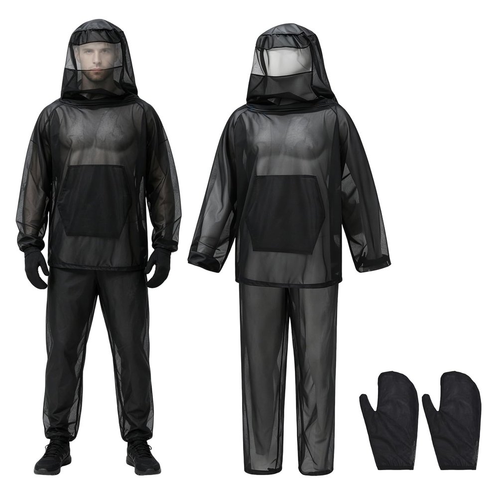 Mosquito Net Suit,Mosquito Jacket with Hood&Pants&Gloves,Bug Suit for Men Women,Outdoor Full Body Protection Lightweight Mosquito Proof Clothing for Gardening Camping Fishing Hiking