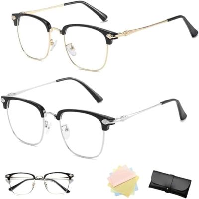 Ultra Light Anti Blue Presbyopic Glasses, Titanium Frame HD Reading Glasses with Spring Hinge, Auto Focus Glasses (Gold+silver,2.5)