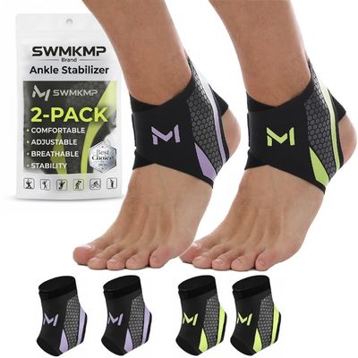 2 Pack Ankle Brace Adjustable Lace Up Support Sleeve Basketball Stabilizer Straps Compression Braces for Men Women Running Soccer Sprained Recovery Lightweight Breathable Protector(Green+Purple)
