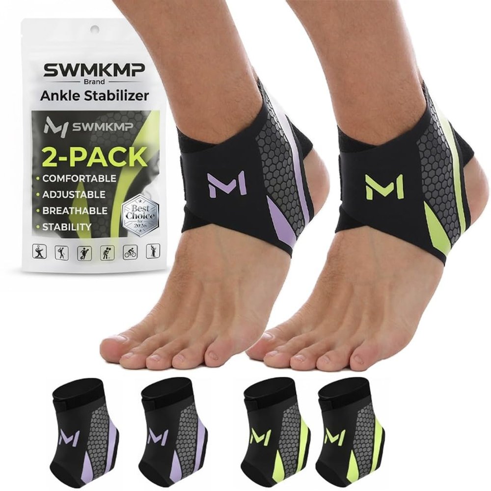 2 Pack Ankle Brace Adjustable Lace Up Support Sleeve Basketball Stabilizer Straps Compression Braces for Men Women Running Soccer Sprained Recovery Lightweight Breathable Protector(Green+Purple)