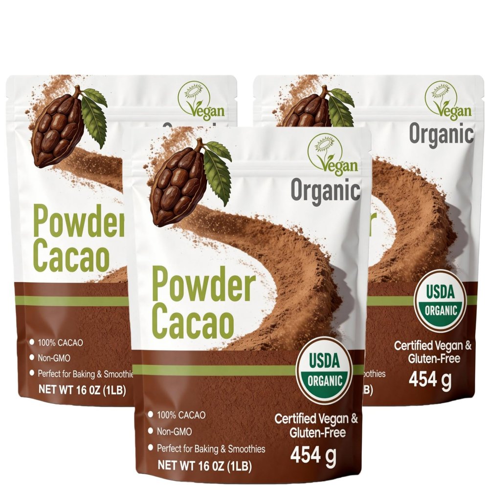 452g/3pack, (3 Lbs - 48 Oz), Raw Organic Cacao Powder - Cold-Processed Unsweetened Cocoa, High Antioxidant Superfood for Protein Shakes & Hot Chocolate, Keto/Paleo Friendly