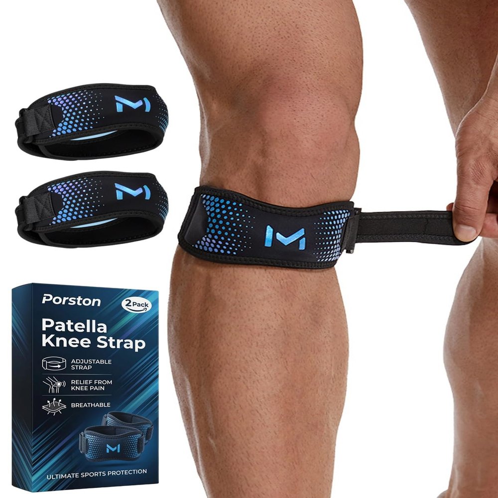 Patella Tendon Knee Straps 2 Pack for Pain Relief, Patellar Support Stabilizer Brace for Running, Hiking, Soccer, Basketball, Jumpers Knee, Tennis, Tendonitis, Volleyball & Squats, Men&Women(Blue)