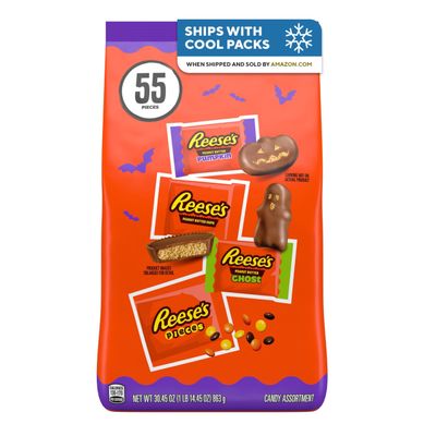 REESE'S Assorted Peanut Butter, Halloween Candy Bag, 30.45 oz (55 Pieces)