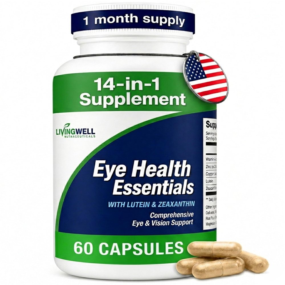 14-in-1 Eye Vitamins for Seniors & Adults Lutein & Zeaxanthin Supplements with Astaxanthin, Zinc, Copper, Riboflavin for Vision Support, Eye & Retina Protection, Black Currant Extract 60 Capsules