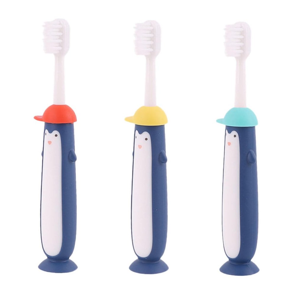JEWEDECO 3pcs Toothbrush Set Soft Bristles Manual Cartoon Teeth Cleaning Brush for Boys and Ages 3-12 with Blue, Yellow, and Red Colors Random Color