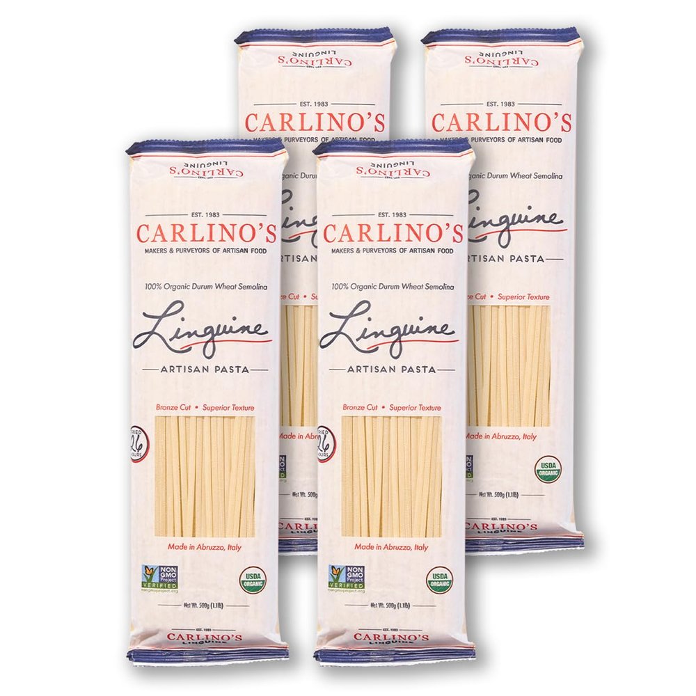 Carlino's Dried Linguine| Organic Durum Wheat Semolina | Bronze Die Cut | Air Dried | Non-GMO, USDA Organic, Made in Italy, 17.6 Oz (Pack of 4)