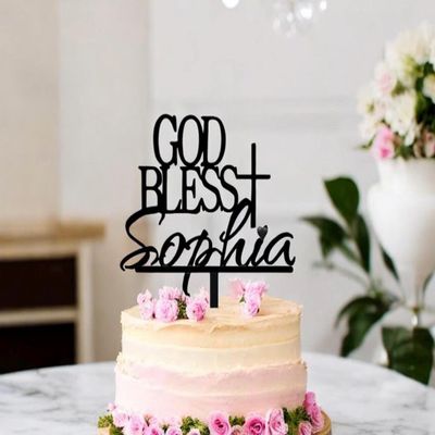 TiTaicor Personalized God Bless Cake Topper, Baptism Toppers, CommunionToppers, Dedication Cake Topper for Birthday Proposal Engagement Wedding Anniversary Bridal Shower Party Supplies.