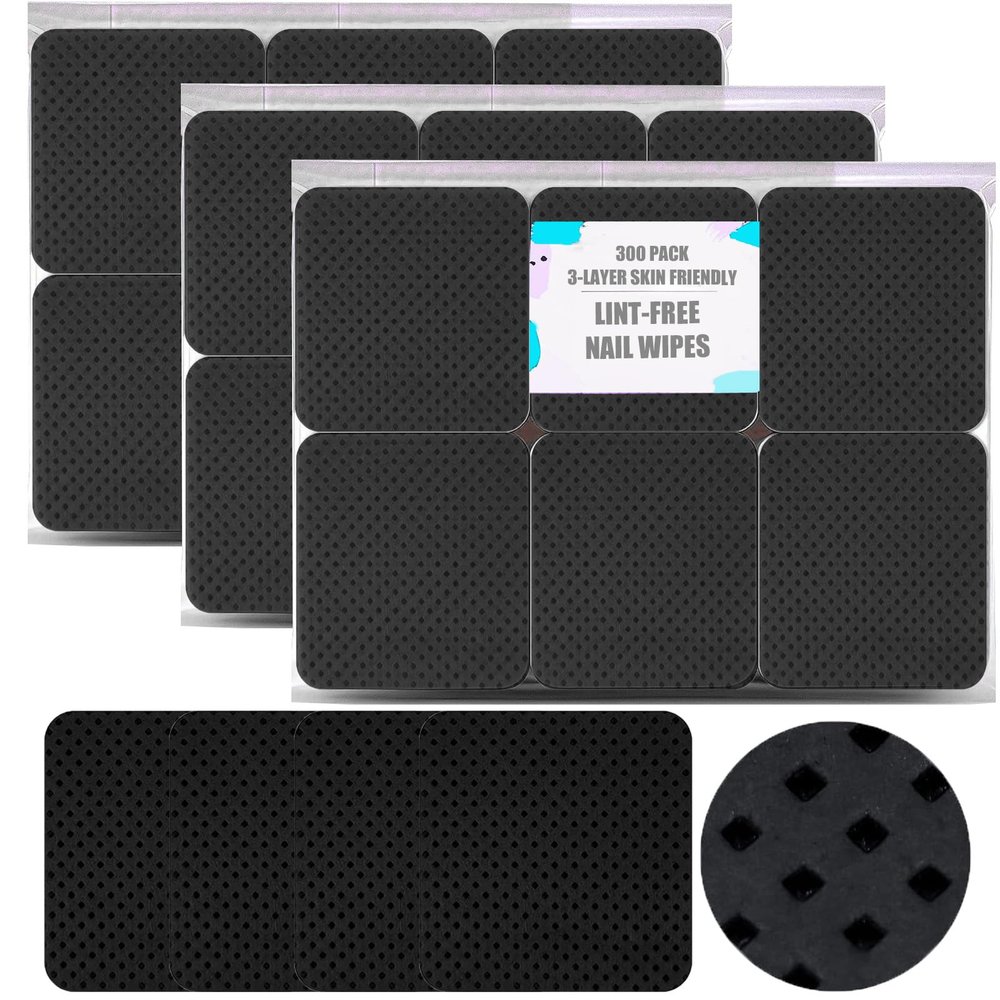 300 Pcs Grade Lint Free Wipes for Nails, Super Absorbent Nail Wipes for Gel Polish Removal, Eyelash Extensions, and Nail Prep (300, biack)