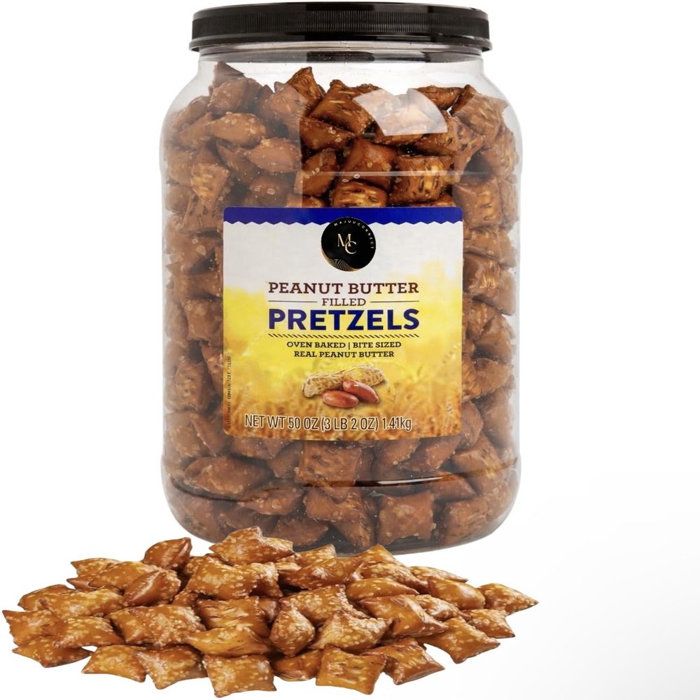 Peanut Butter Filled Pretzels, Crunchy Nuggets with Real, Salty Snacks for Adults & Kids, Perfect for Parties, Movies & On-the-Go, Kosher, 50 oz Resealable Jar