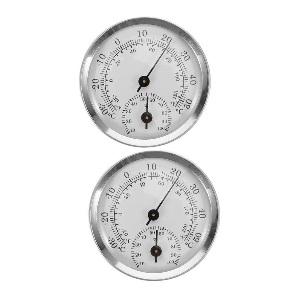 Artibetter 2pcs Analog Cigar Humidity Meter and Thermometer with Plastic Lens, Mini High Precision Hygrometer for Humidors and Cigar Boxes, Silver White Adjustable Humidity Monitor for Indoor