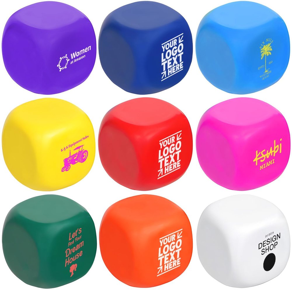 100 Sets Custom Stress Relief Foam Cubes with Logo, Bulk Rounded Square Personalized Hand Squeezers, Professional Anxiety Relief Tools for Corporate Events, Office, Trade Show Promotional Gifts (100)