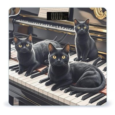 Black Cats Lying on The Piano Keyboard Bathroom Scale for Body Weight Bathroom Weighing Scales with Back Lit LED Display Sturdy Tempered Glass Body Weight Bathroom Scale 400lb Weighing
