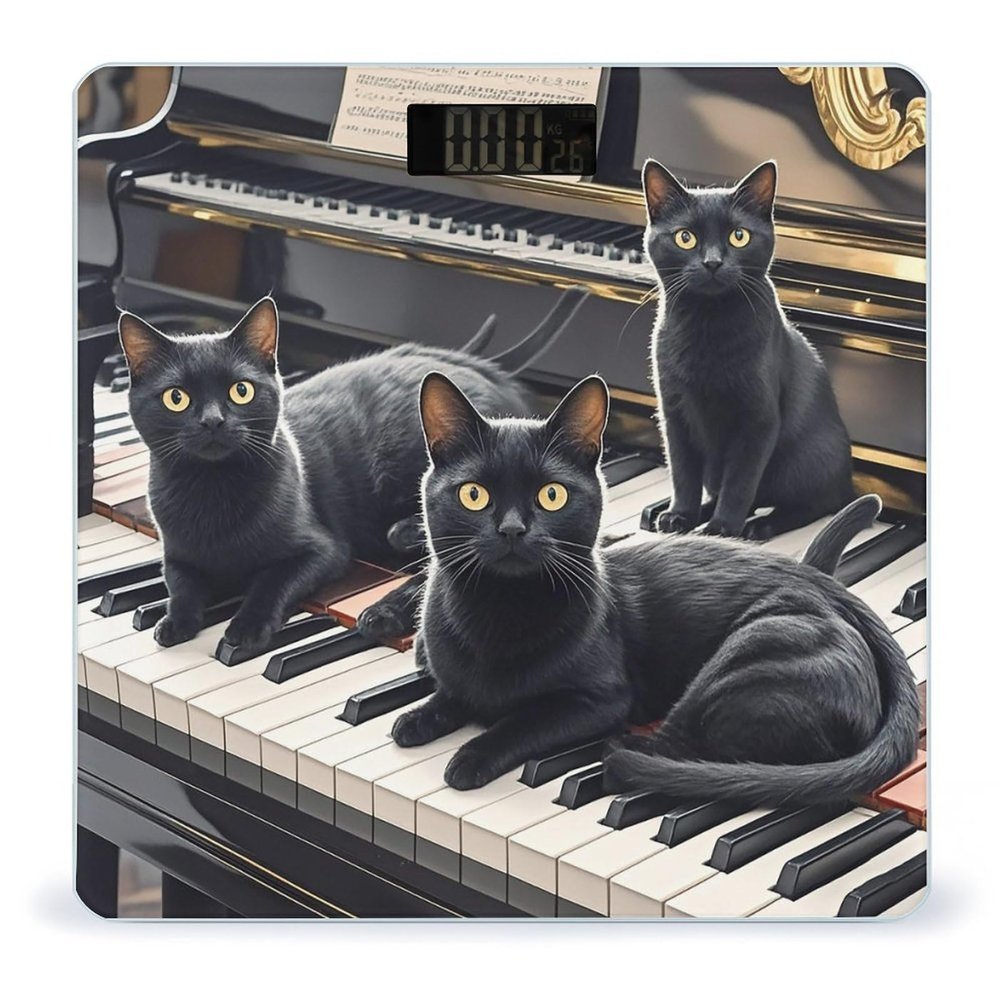 Black Cats Lying on The Piano Keyboard Bathroom Scale for Body Weight Bathroom Weighing Scales with Back Lit LED Display Sturdy Tempered Glass Body Weight Bathroom Scale 400lb Weighing