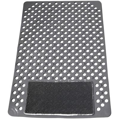byepica Non-Slip Bath Mat with Foot Scrubber, 35.4 X 23.6 in PVC Shower Mat, 200+ Suction Cups, Fast Drain Hole, Gray