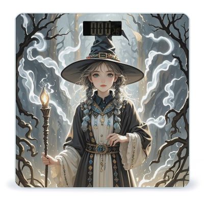 Magic Witch Witchcraft Bohemian Drawing Bathroom Scale for Body Weight Bathroom Weighing Scales with Back Lit LED Display Sturdy Tempered Glass Body Weight Bathroom Scale 400lb Weighing
