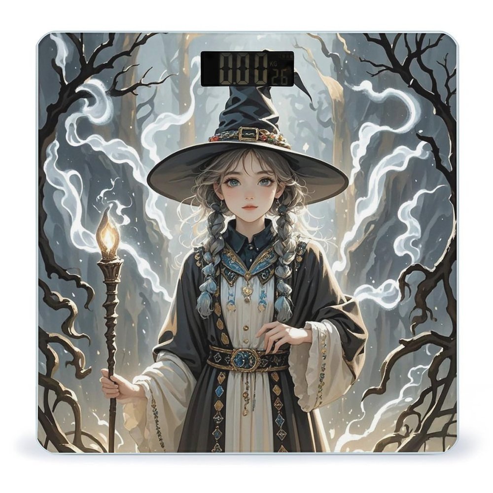 Magic Witch Witchcraft Bohemian Drawing Bathroom Scale for Body Weight Bathroom Weighing Scales with Back Lit LED Display Sturdy Tempered Glass Body Weight Bathroom Scale 400lb Weighing