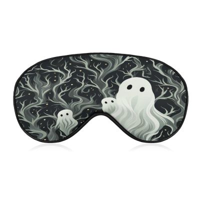 White Patterned Ghost Sleep Mask Adjustable Light Blocking Blindfold Soft Breathable Eye Mask Eyeshade Night Eye Cover Night Blindfold Sleep Shade Cover for Travel Yoga Nap