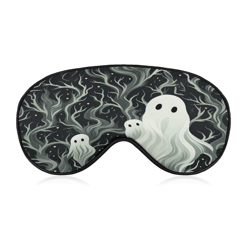 White Patterned Ghost Sleep Mask Adjustable Light Blocking Blindfold Soft Breathable Eye Mask Eyeshade Night Eye Cover Night Blindfold Sleep Shade Cover for Travel Yoga Nap