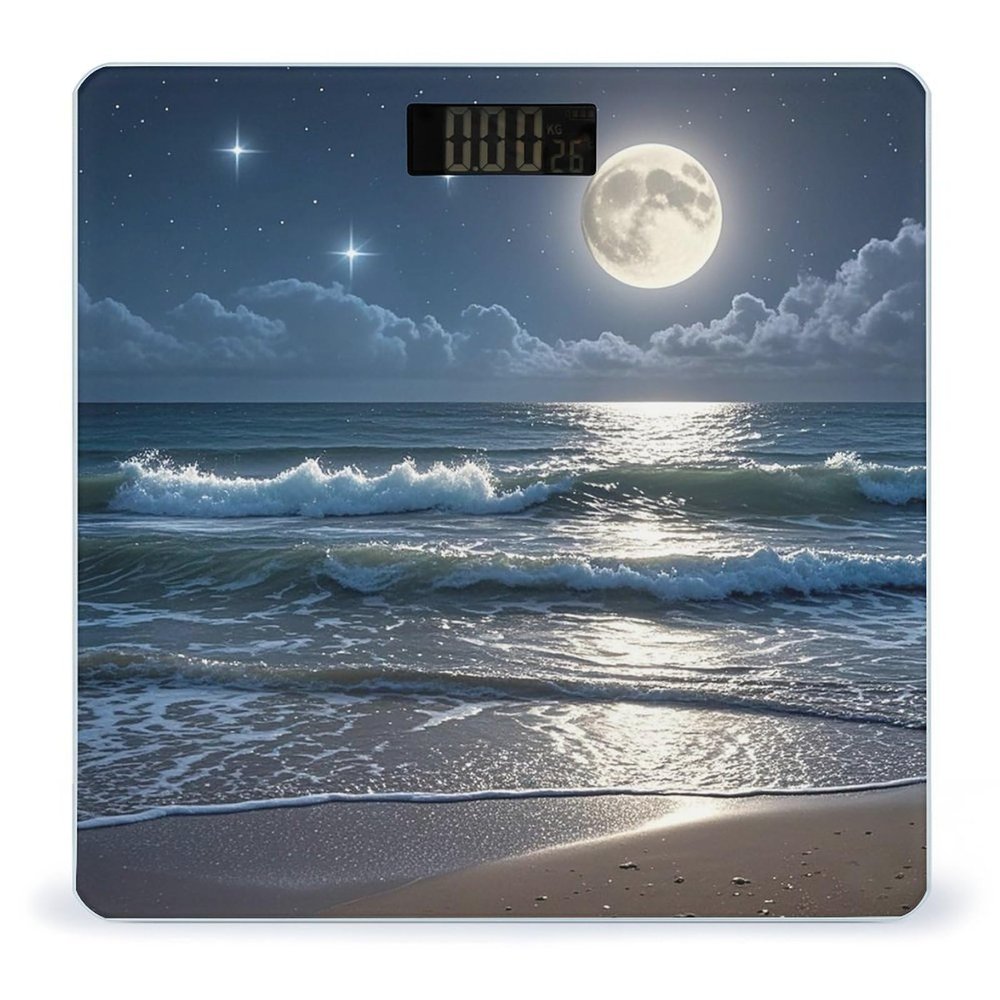 Night Ocean Bathroom Scale for Body Weight Bathroom Weighing Scales with Back Lit LED Display Sturdy Tempered Glass Body Weight Bathroom Scale 400lb Weighing