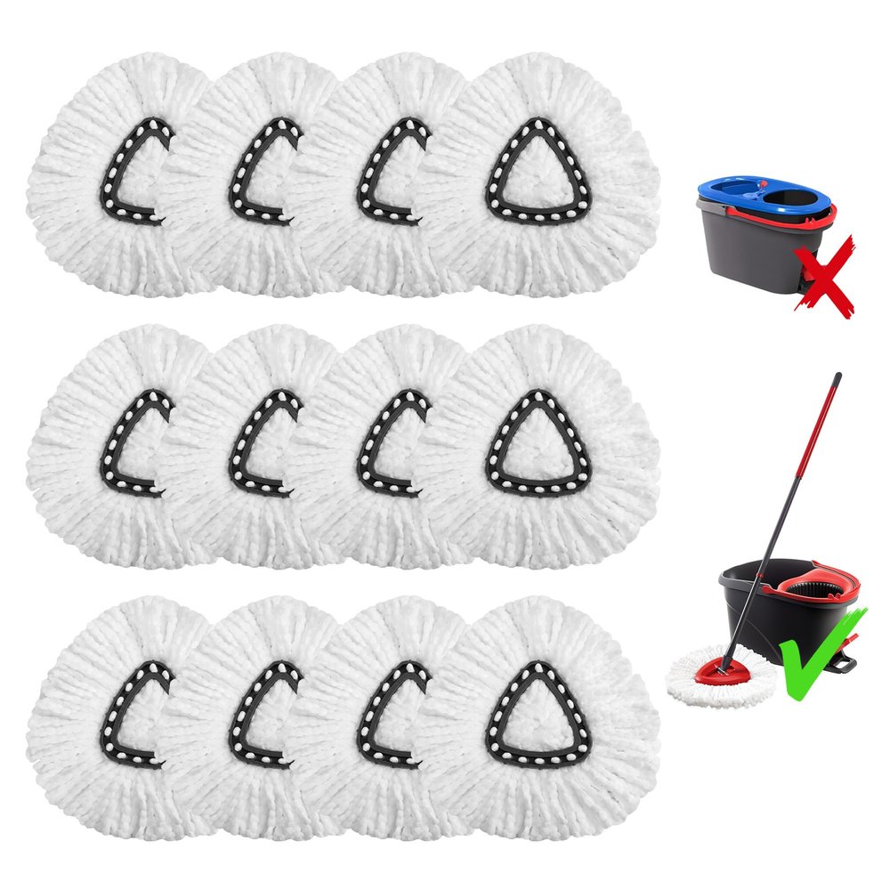12 Pack Mop Heads Replacements, EasyWring Mop Head Refills for Ocedar Mop Systems, Microfiber Swivel Mop Replace Heads, Deep Cleaning Machine Washable and Easy to Replace